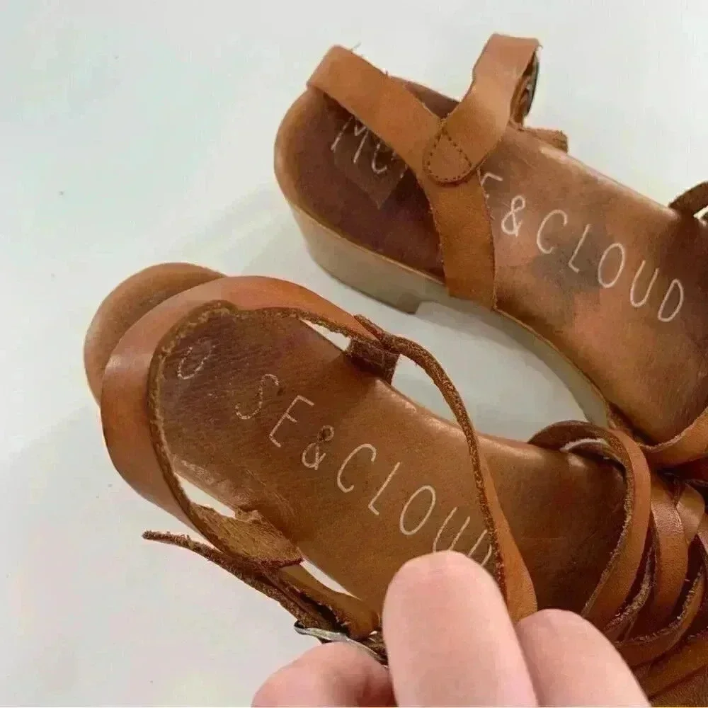 Muse & cloud womens sandals size 36 tan leather chunky retro festival boho